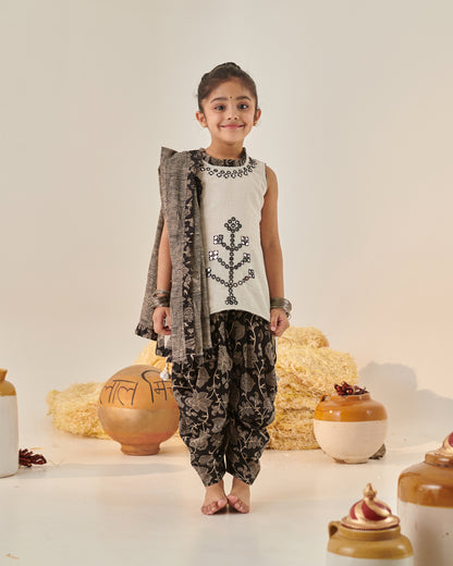 Girl Hi LowTop with Cowl Dhoti Pants-Black