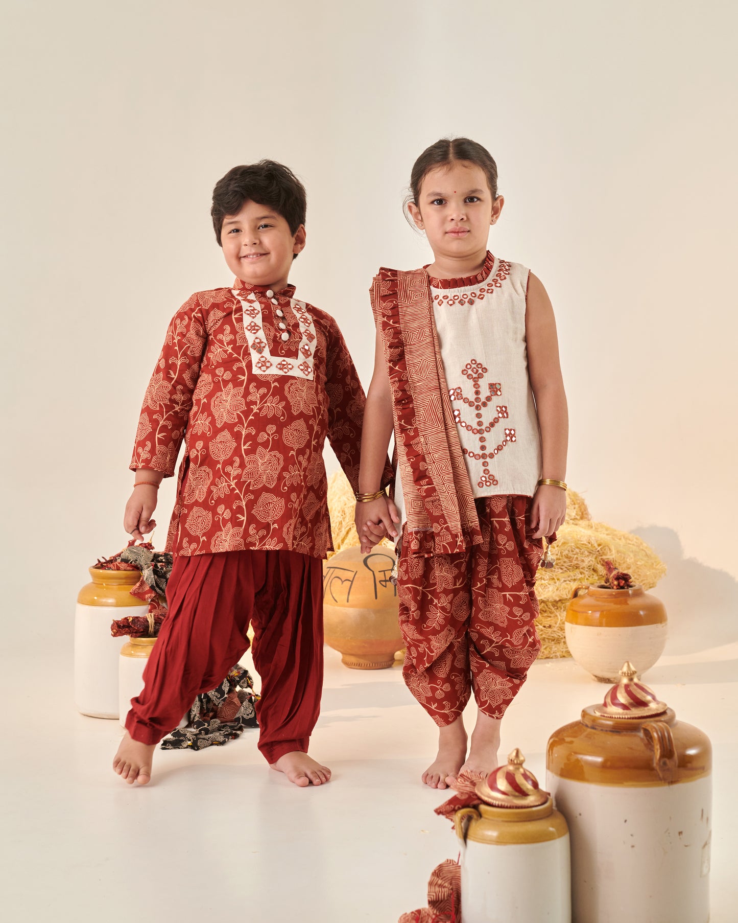 Girl Hi LowTop with Cowl Dhoti Pants-Maroon