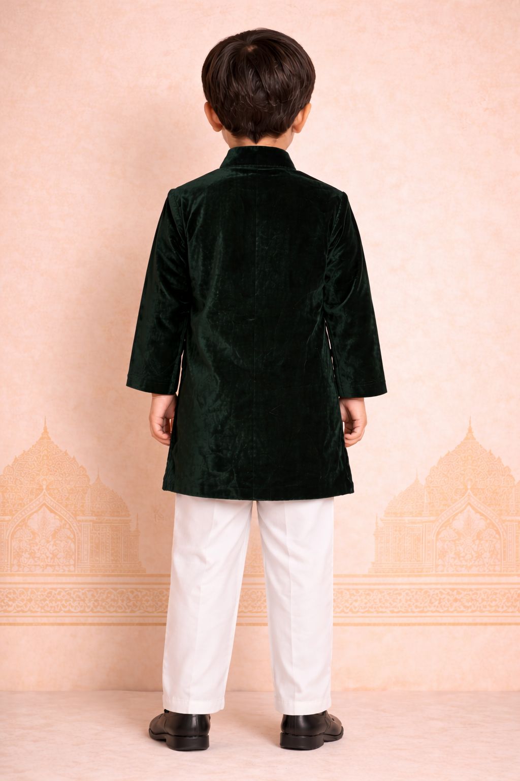 Boy Nawabi Sherwani Kurta Set-Bottle Green
