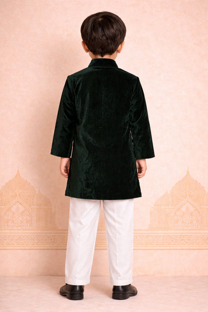 Boy Nawabi Sherwani Kurta Set-Bottle Green