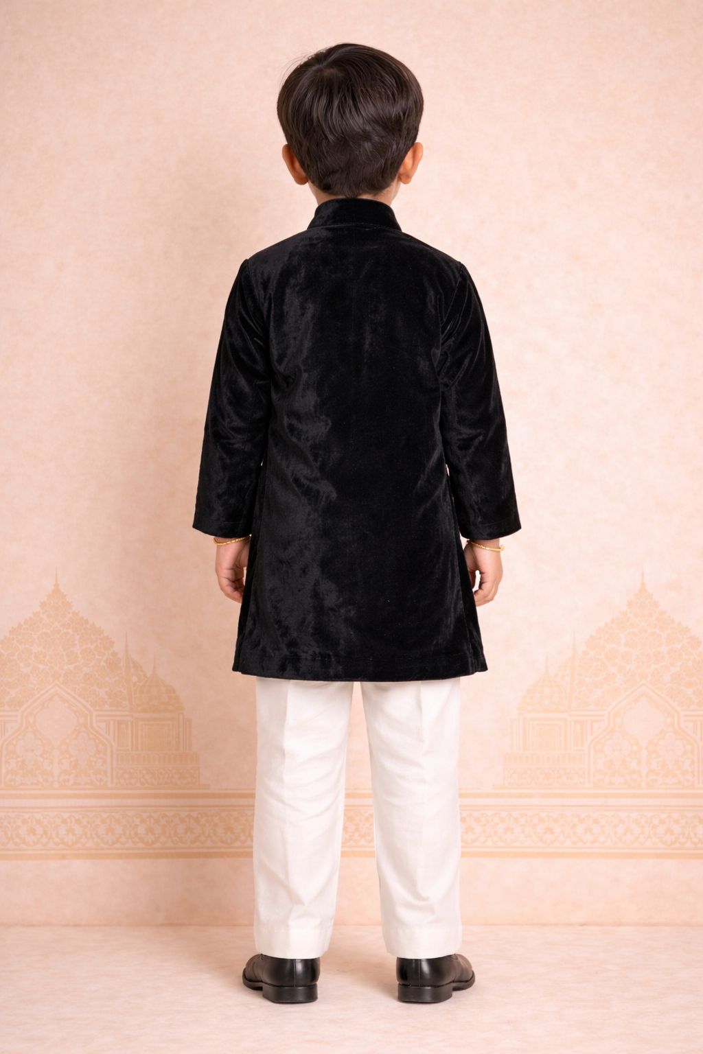 Boy Nawabi Sherwani Kurta Set-Black