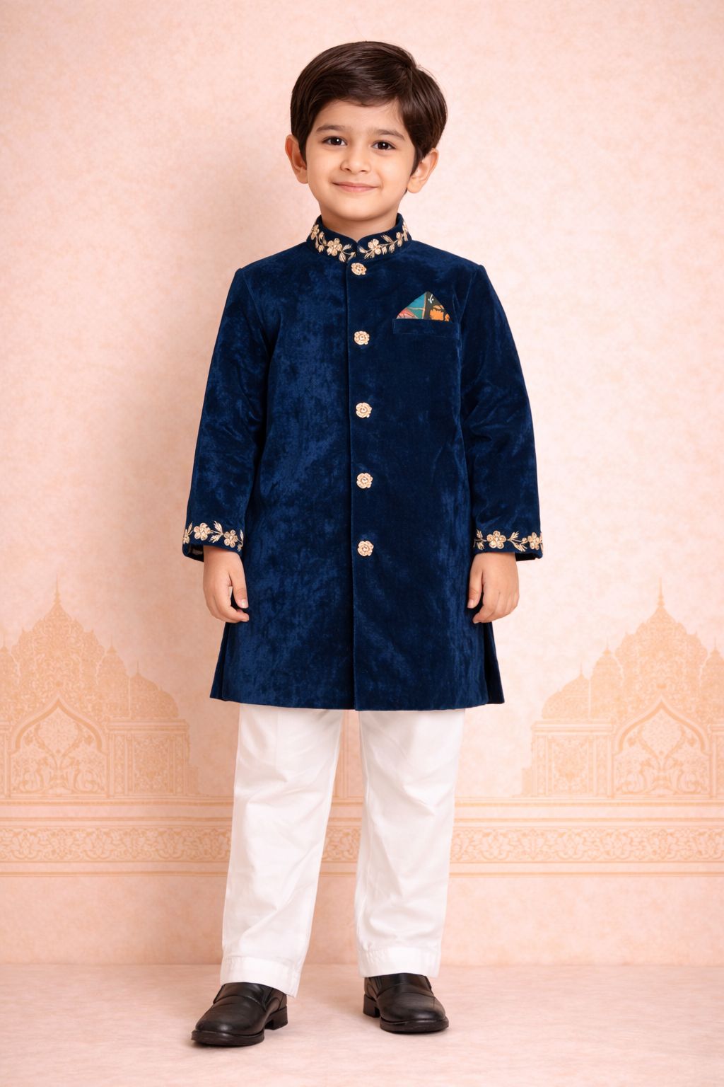 Boy Nawabi Sherwani Kurta Set-Teal Blue