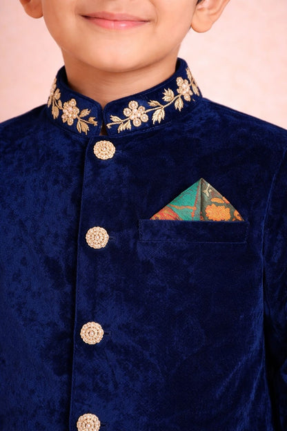 Boy Nawabi Sherwani Kurta Set-Teal Blue