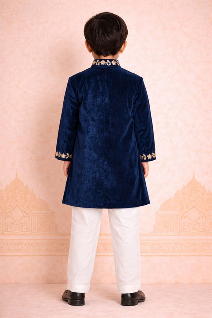 Boy Nawabi Sherwani Kurta Set-Teal Blue