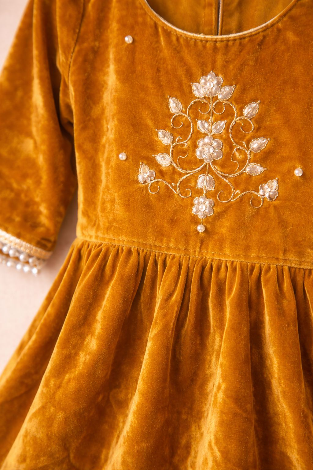 Girl Velvet Sharara Set-Mustard