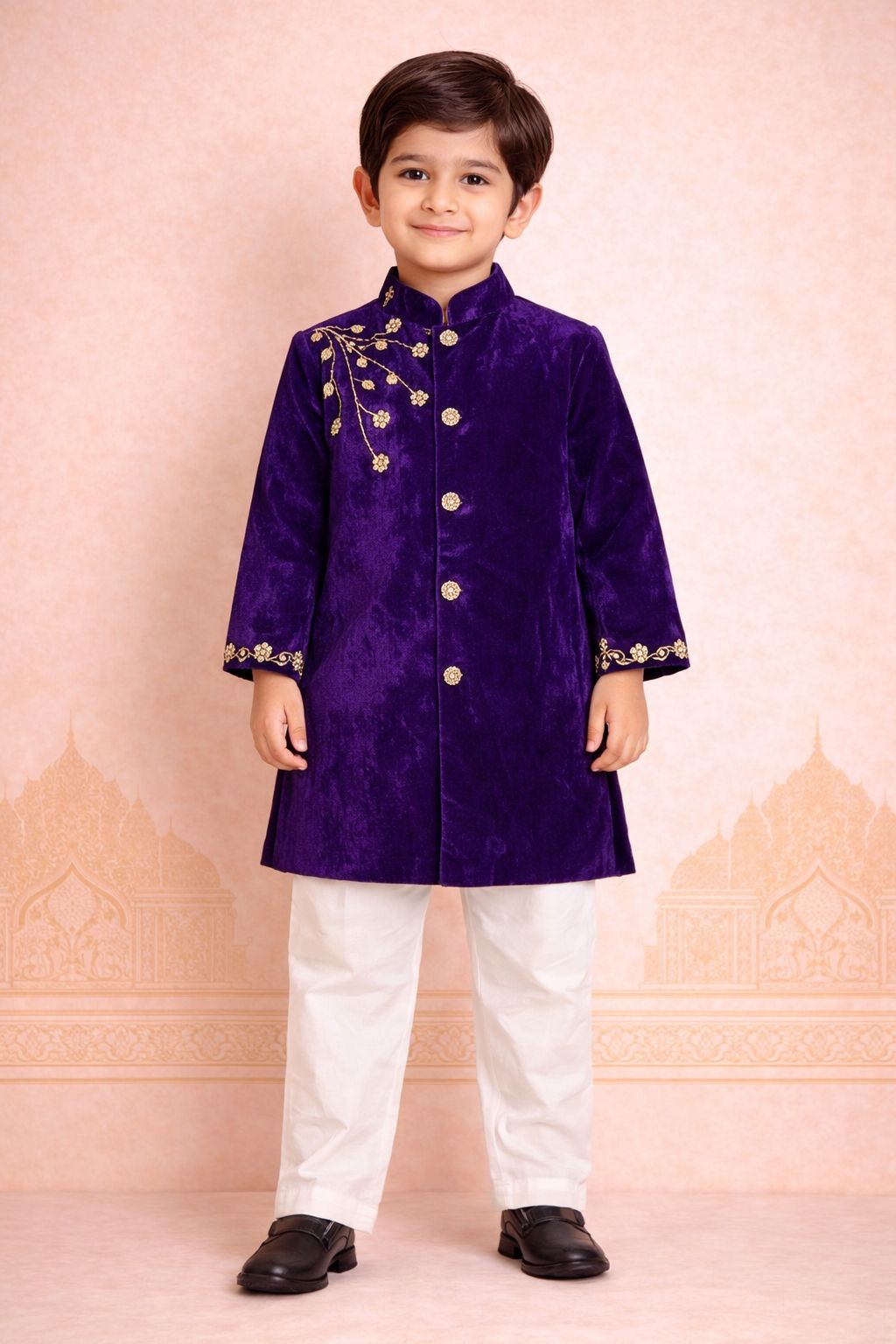 Boy Nawabi Sherwani Kurta Set-Purple