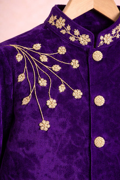 Boy Nawabi Sherwani Kurta Set-Purple