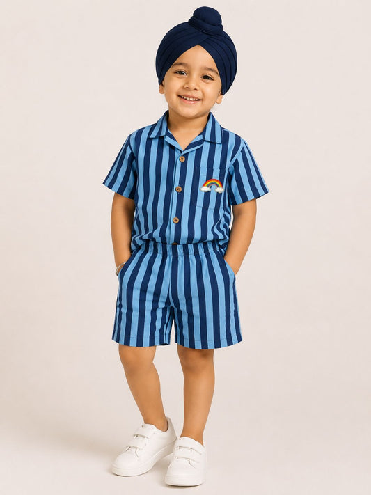 Rainbow Stripes Coord Set -Blue