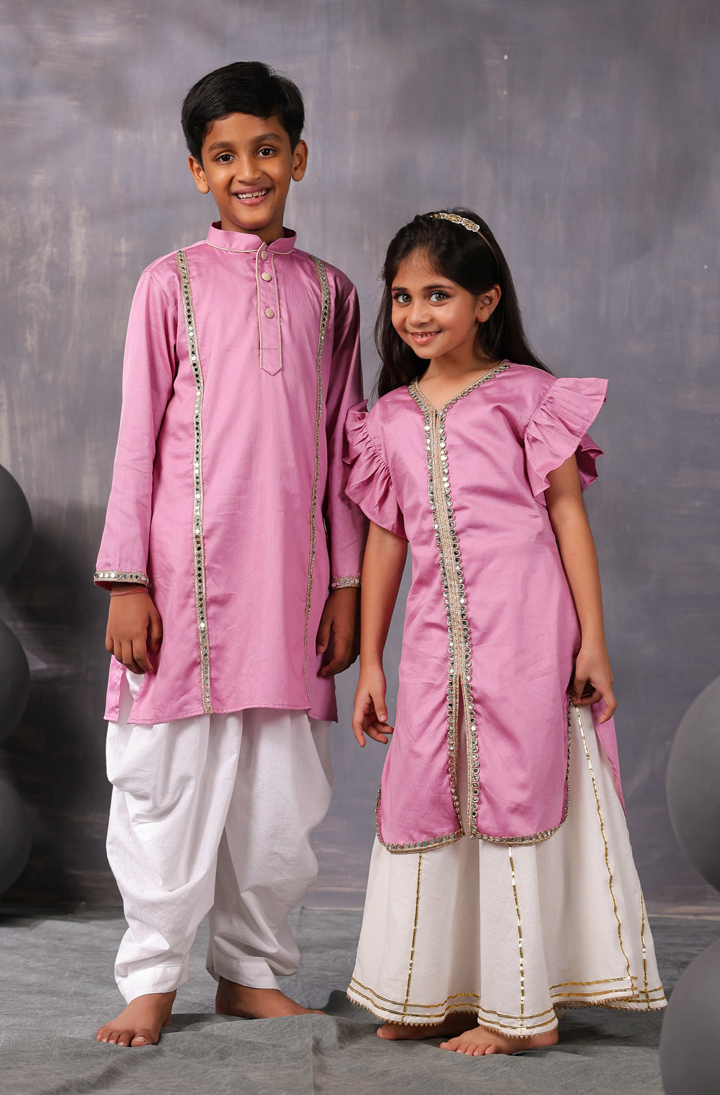 Boy Mirror Kurta Set- Wine