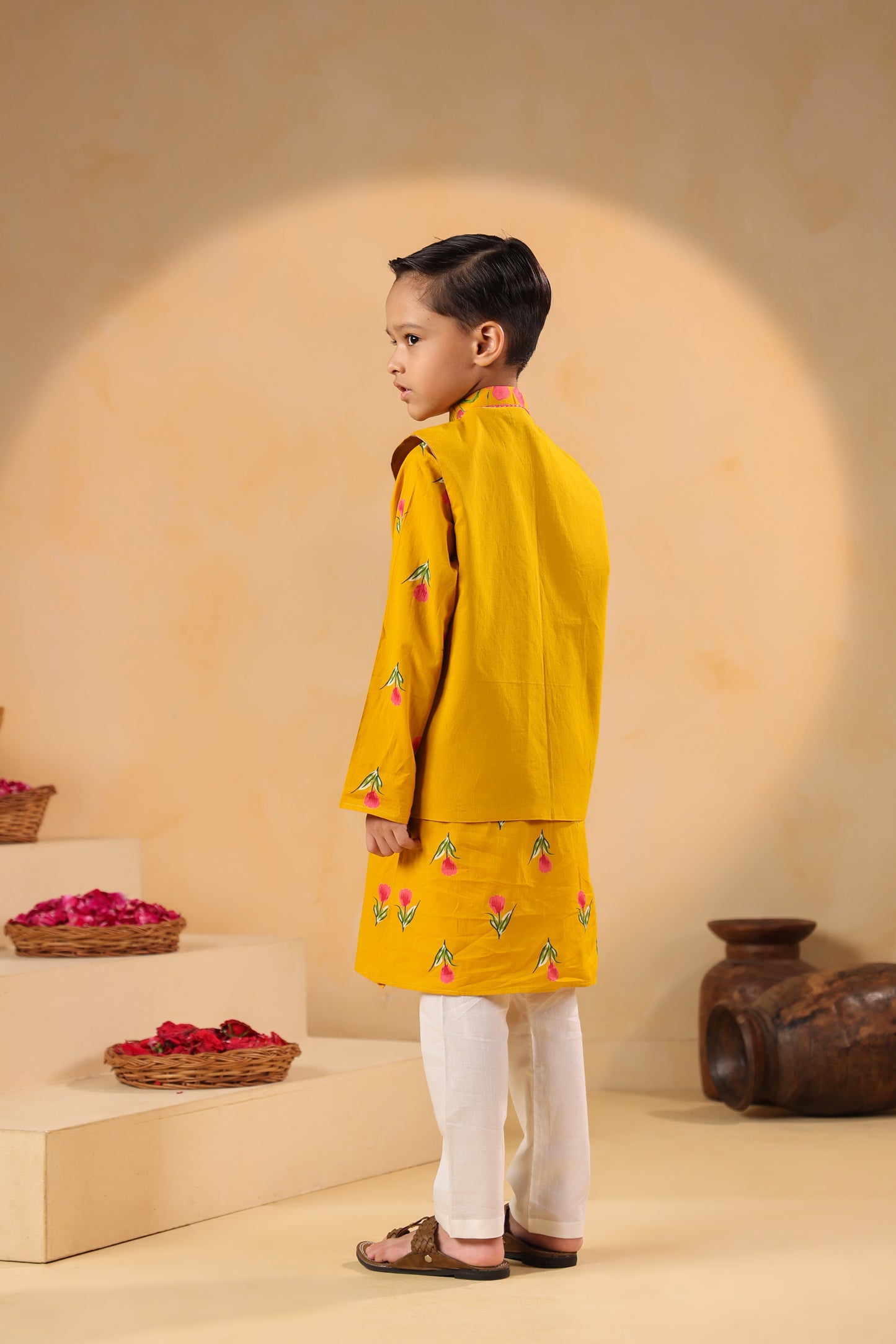 Boy Genda Phool Bundy Set - Mustard Yellow