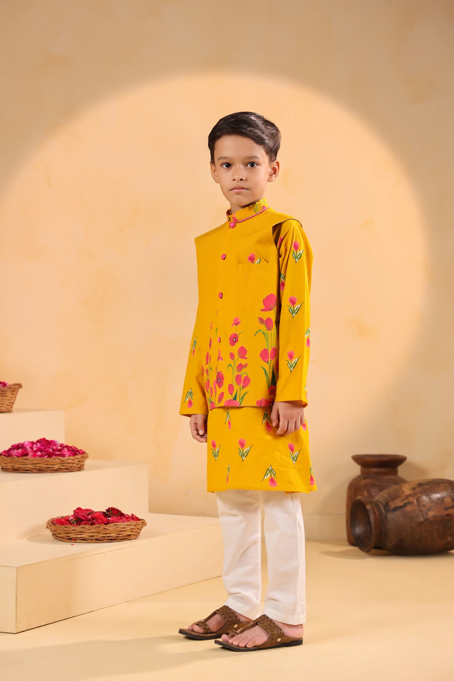 Boy Genda Phool Bundy Set - Mustard Yellow