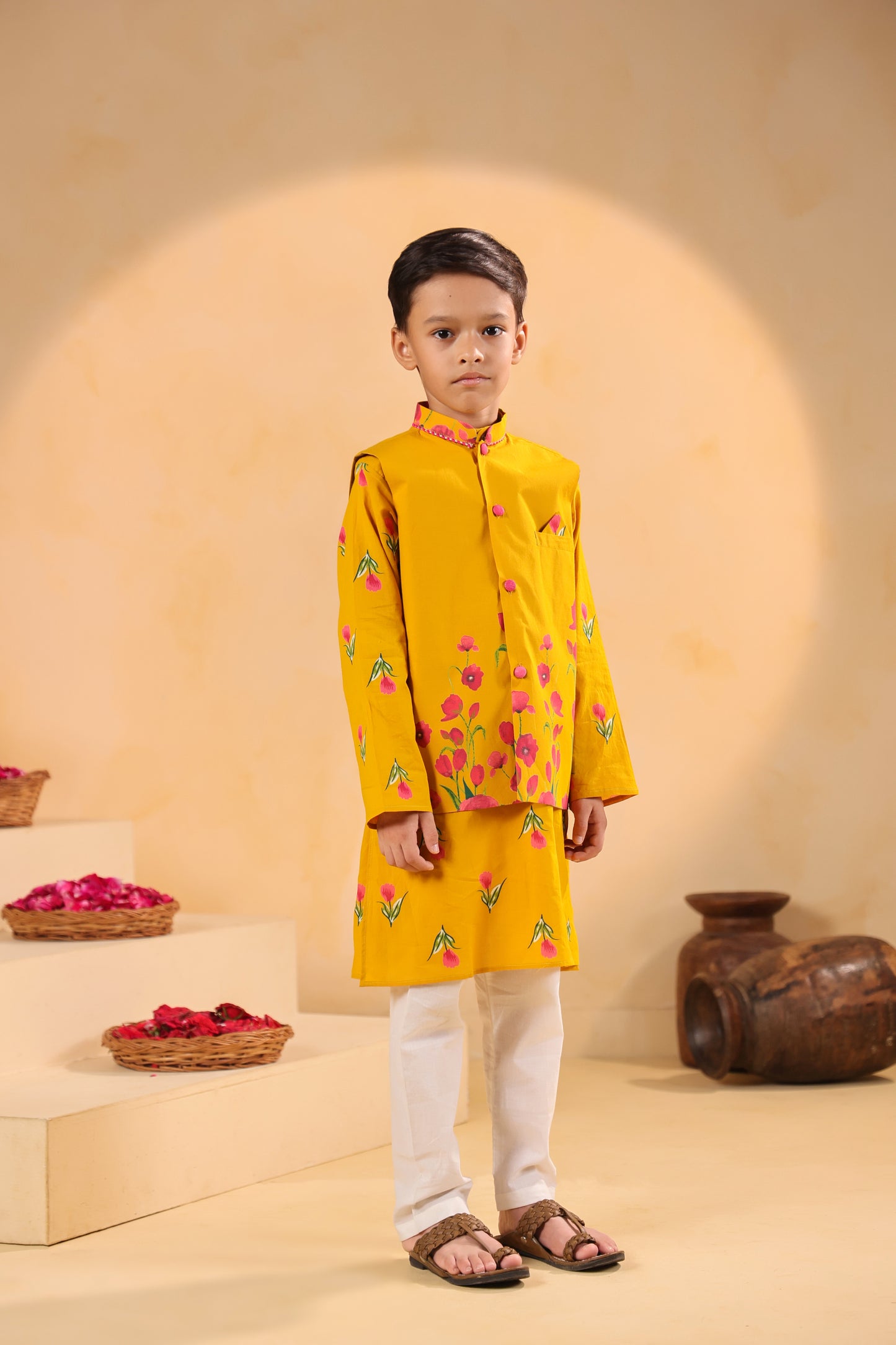Boy Genda Phool Bundy Set - Mustard Yellow