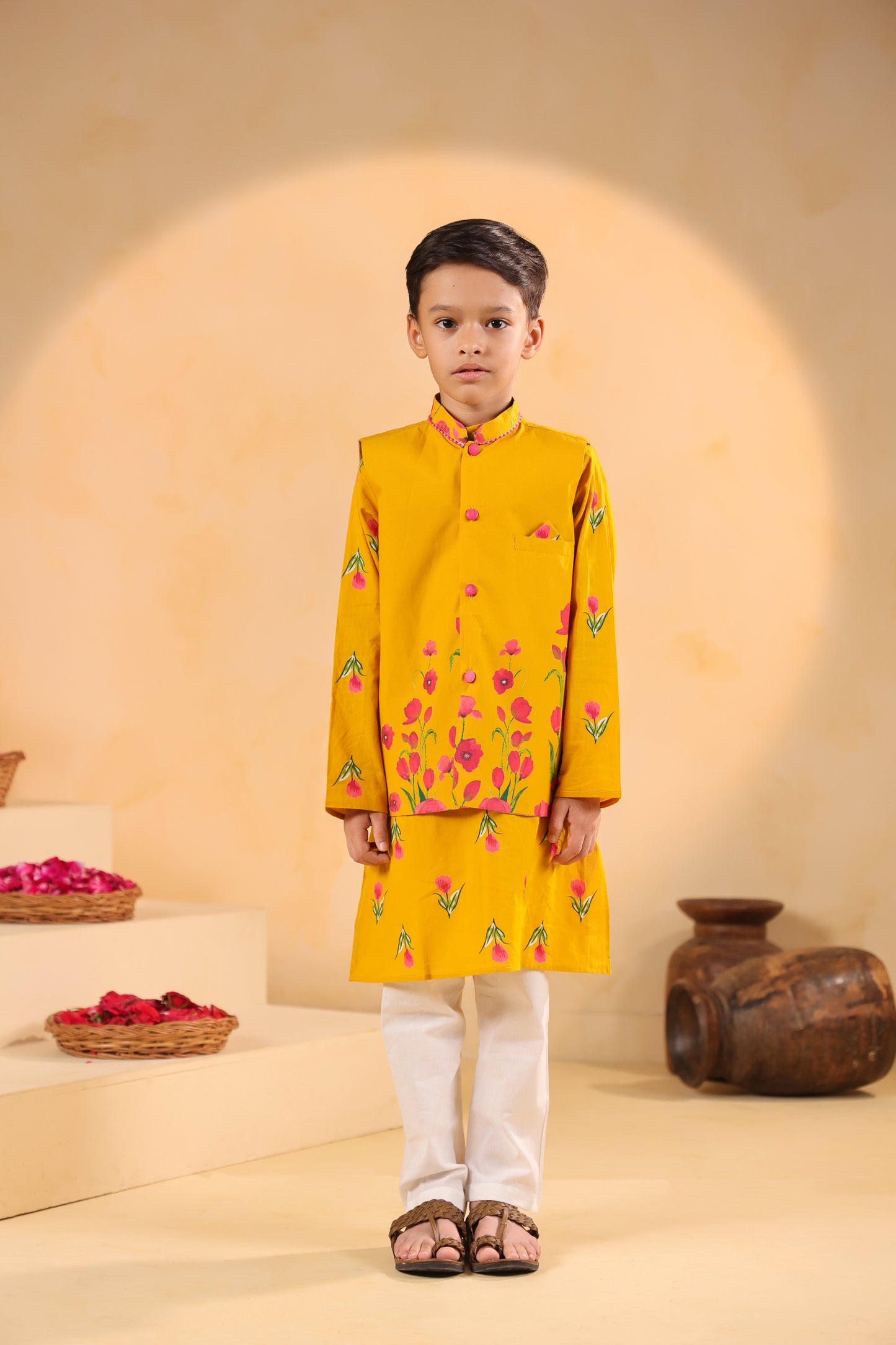 Boy Genda Phool Bundy Set - Mustard Yellow