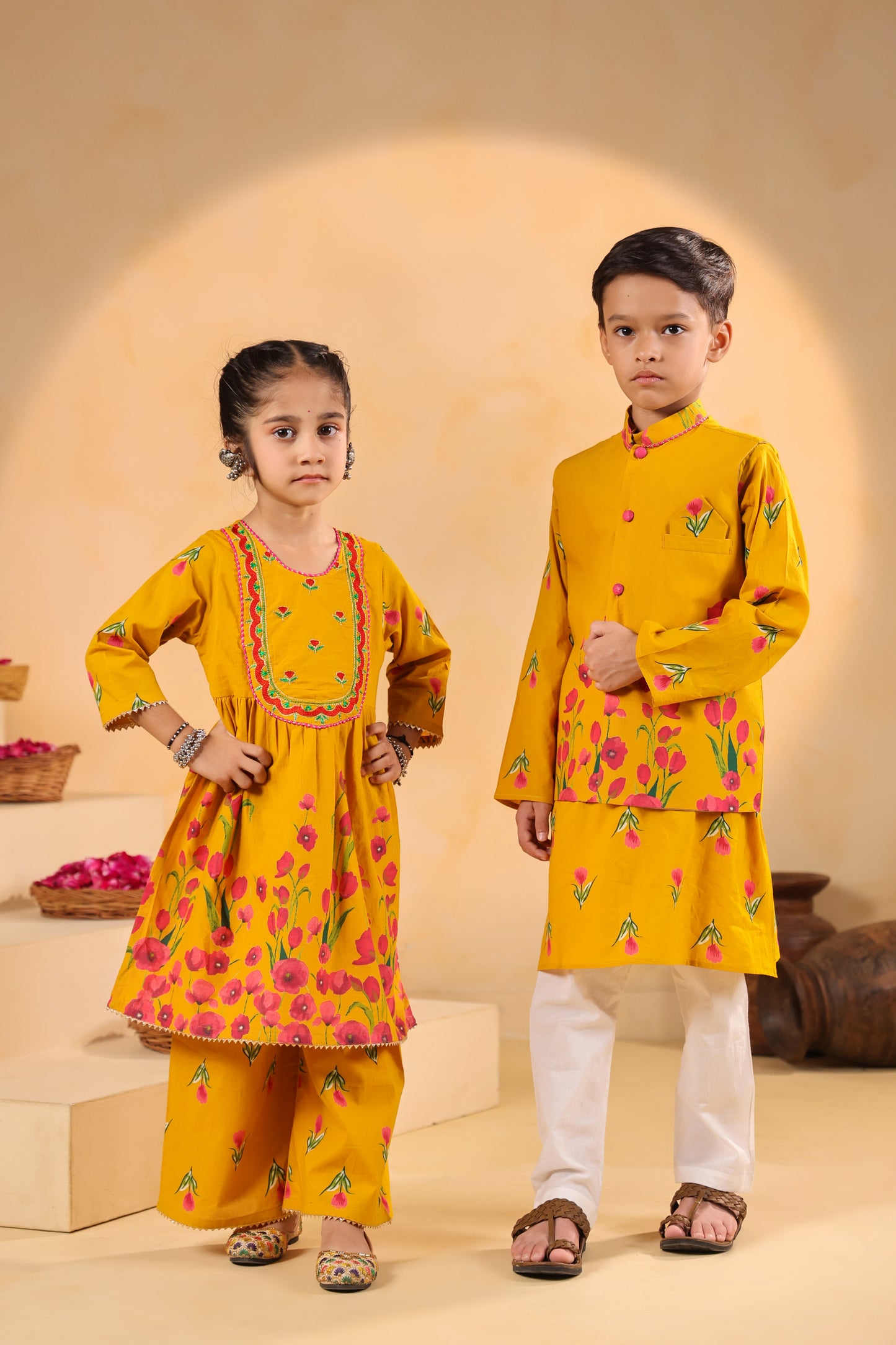 Boy Genda Phool Bundy Set - Mustard Yellow