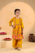 Girl Genda Phool Print Kurta Set - Mustard Yellow