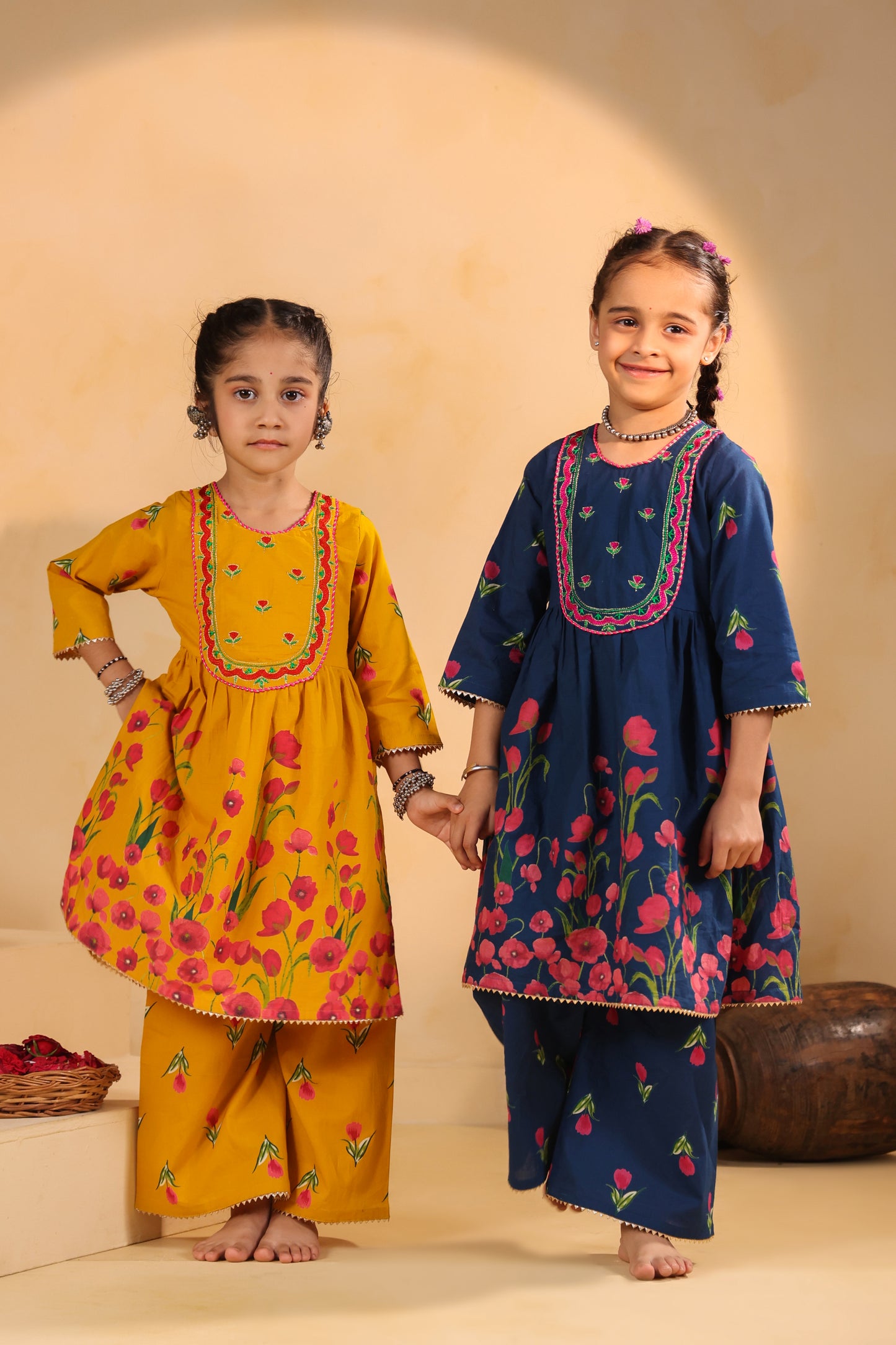 Girl Genda Phool Print Kurta Set - Mustard Yellow