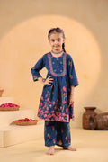 Girl Genda Phool Print Kurta Set - Teal Blue