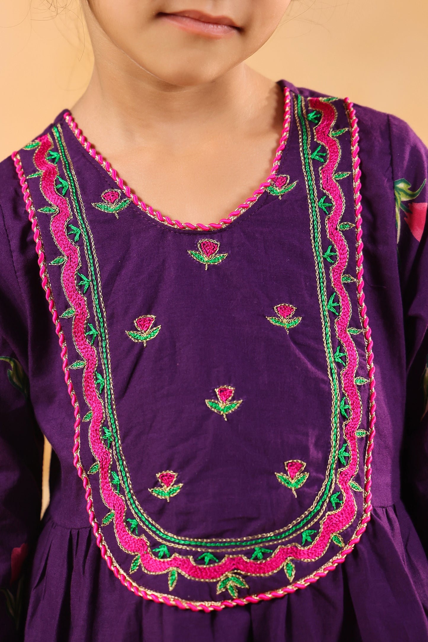 Girl Genda Phool Print Kurta Set - Purple