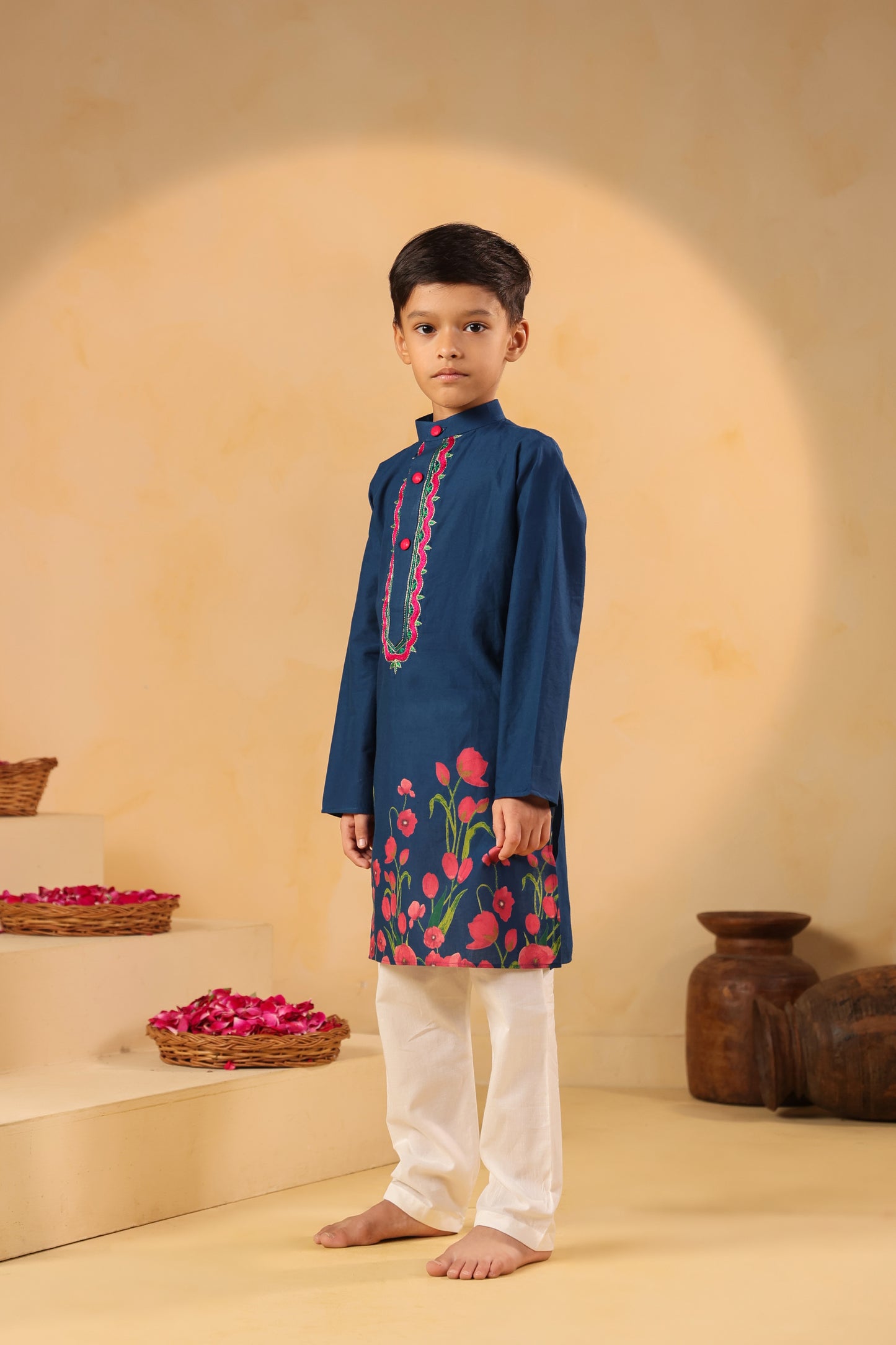 Boy Gulabo Kurta Set - Teal blue