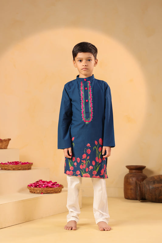 Boy Gulabo Kurta Set - Teal blue