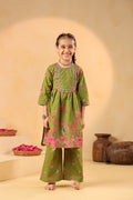Girl Genda Phool Print Kurta Set - Mehandi green