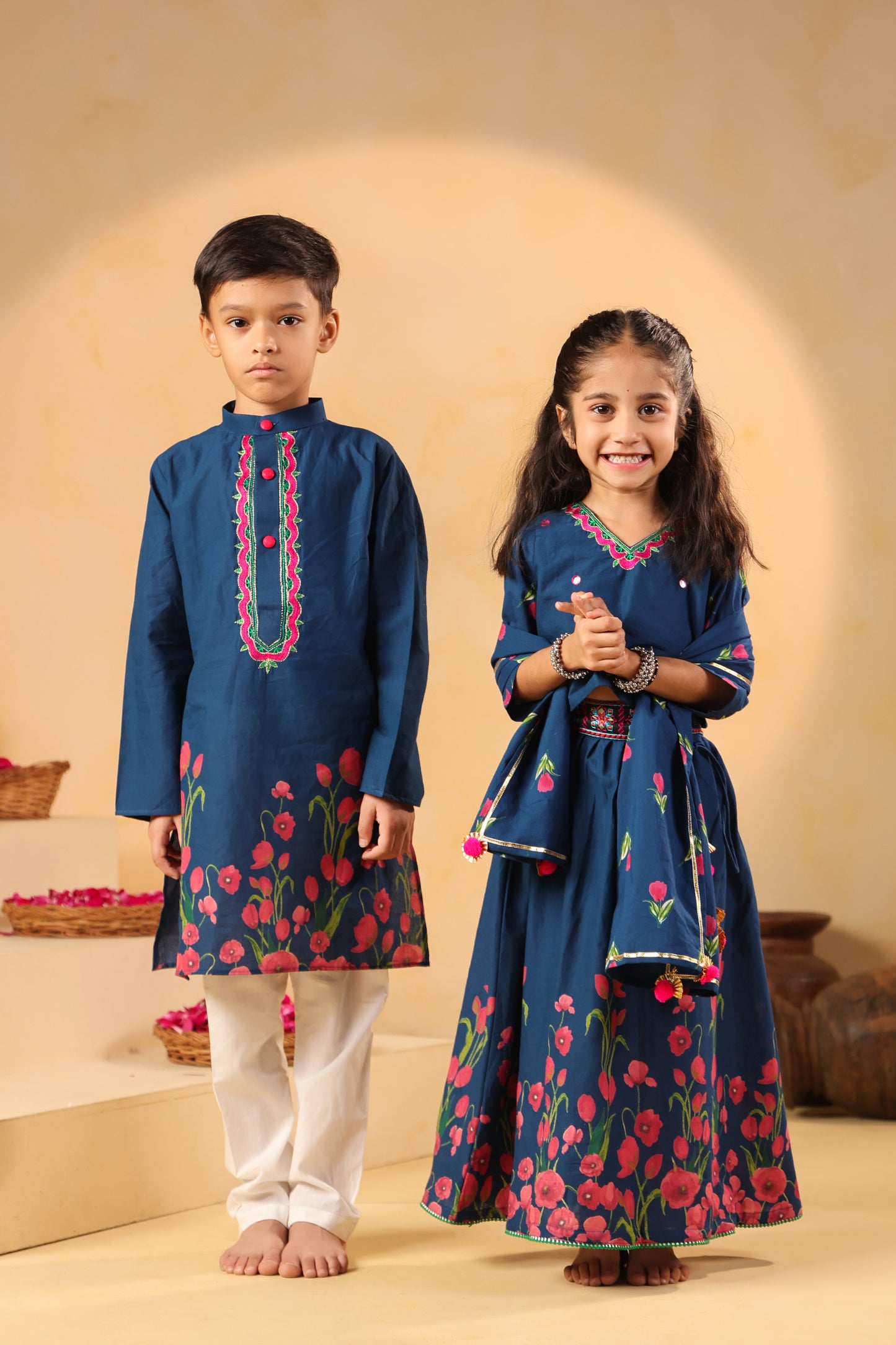 Boy Gulabo Kurta Set - Teal blue