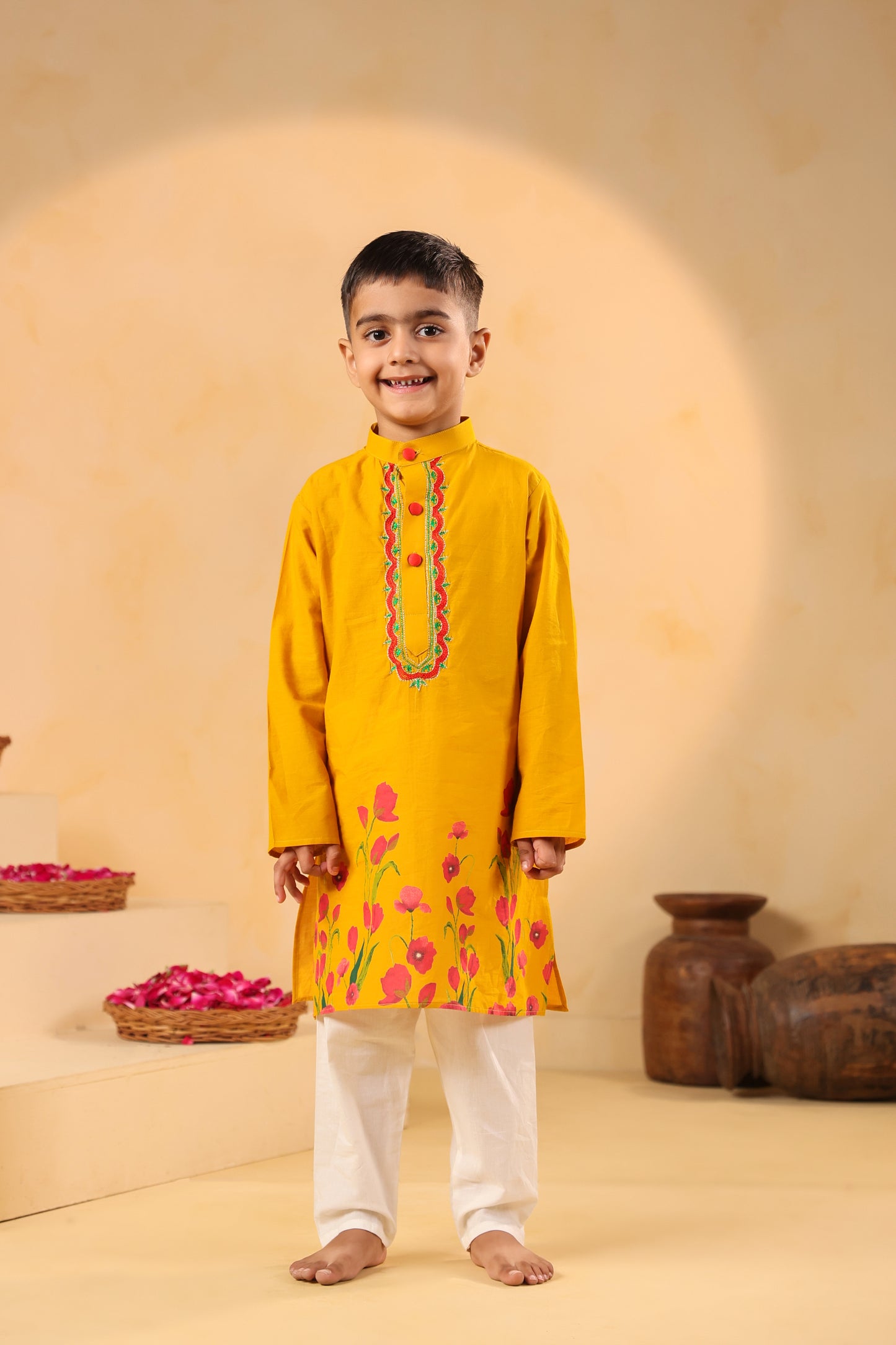 Boy Gulabo Kurta Set - Mustard Yellow