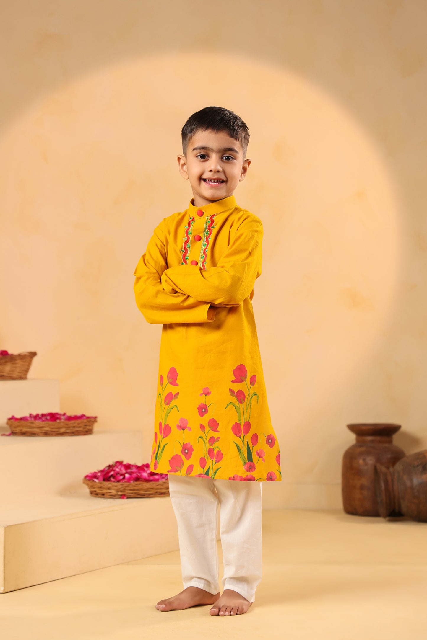 Boy Gulabo Kurta Set - Mustard Yellow