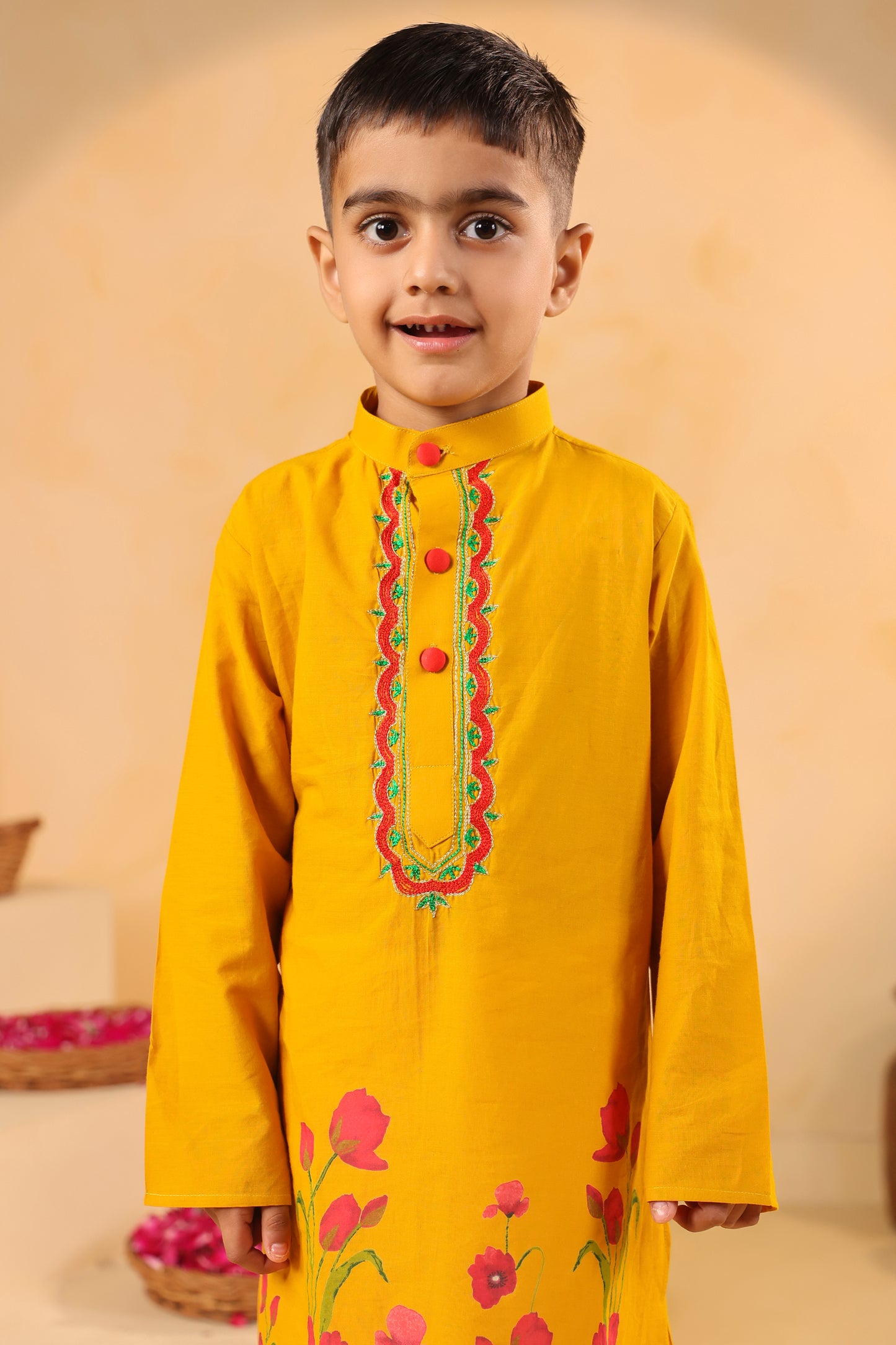 Boy Gulabo Kurta Set - Mustard Yellow