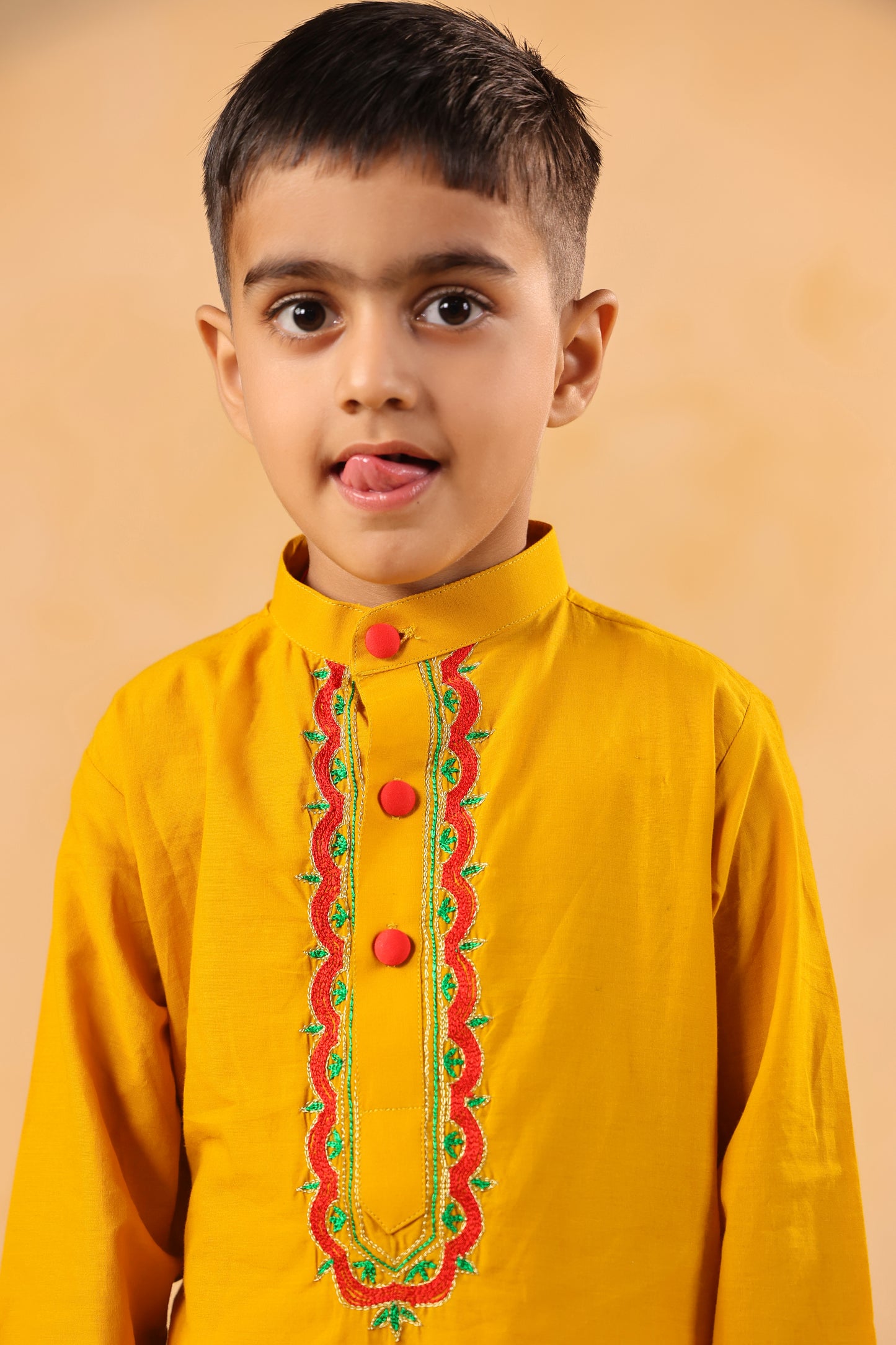 Boy Gulabo Kurta Set - Mustard Yellow