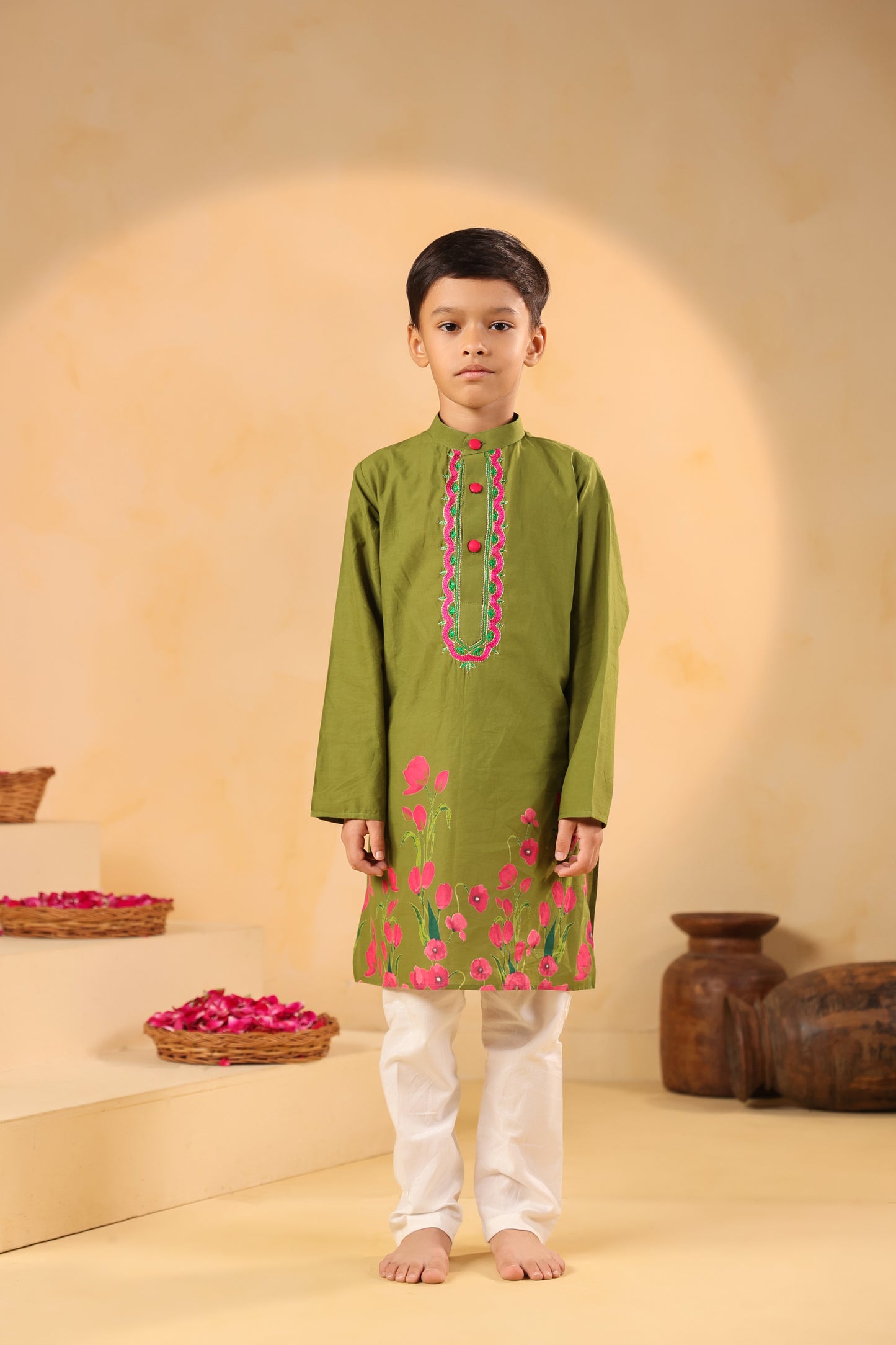 Boy Gulabo Kurta Set - Mehandi green
