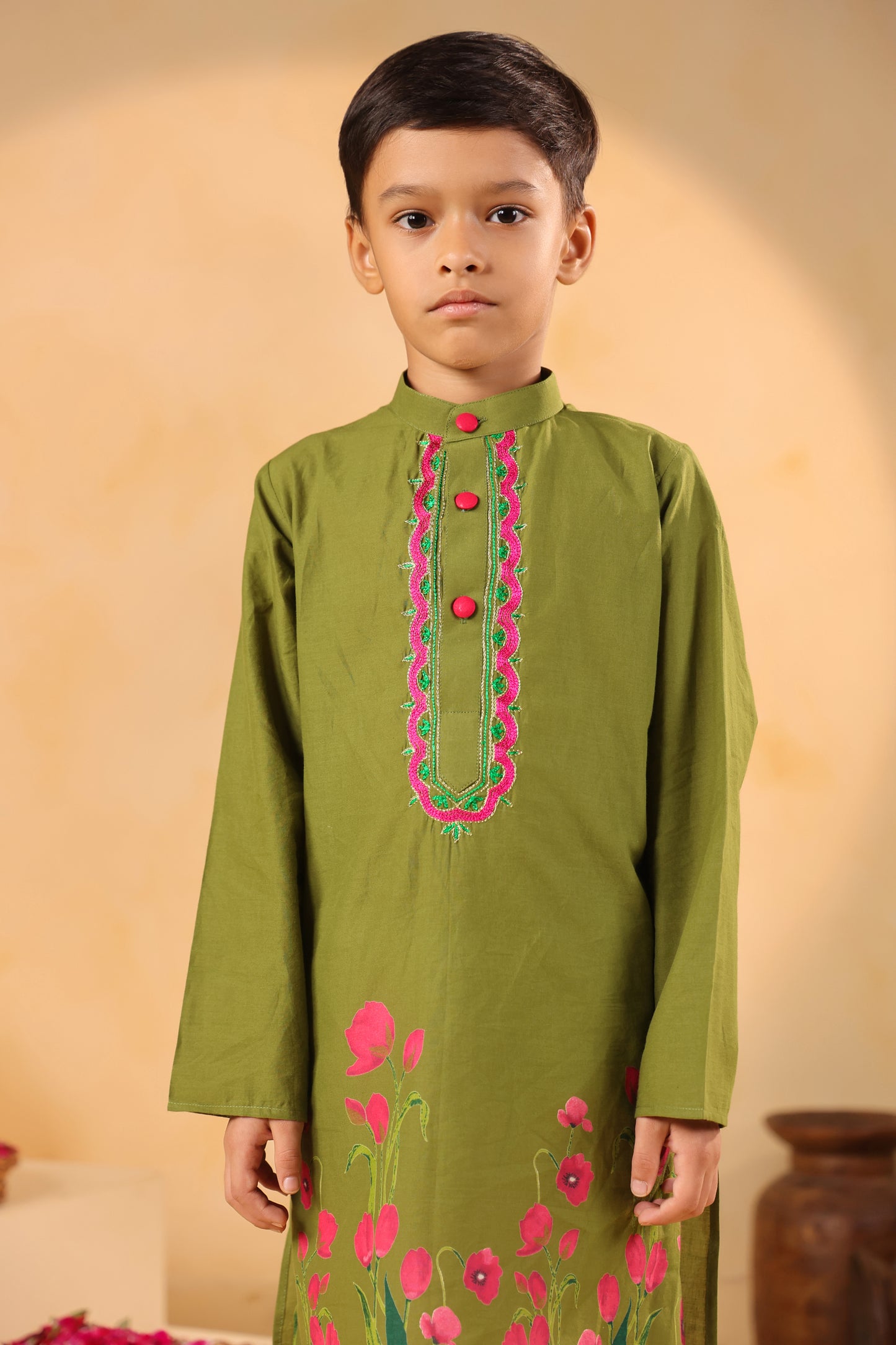 Boy Gulabo Kurta Set - Mehandi green
