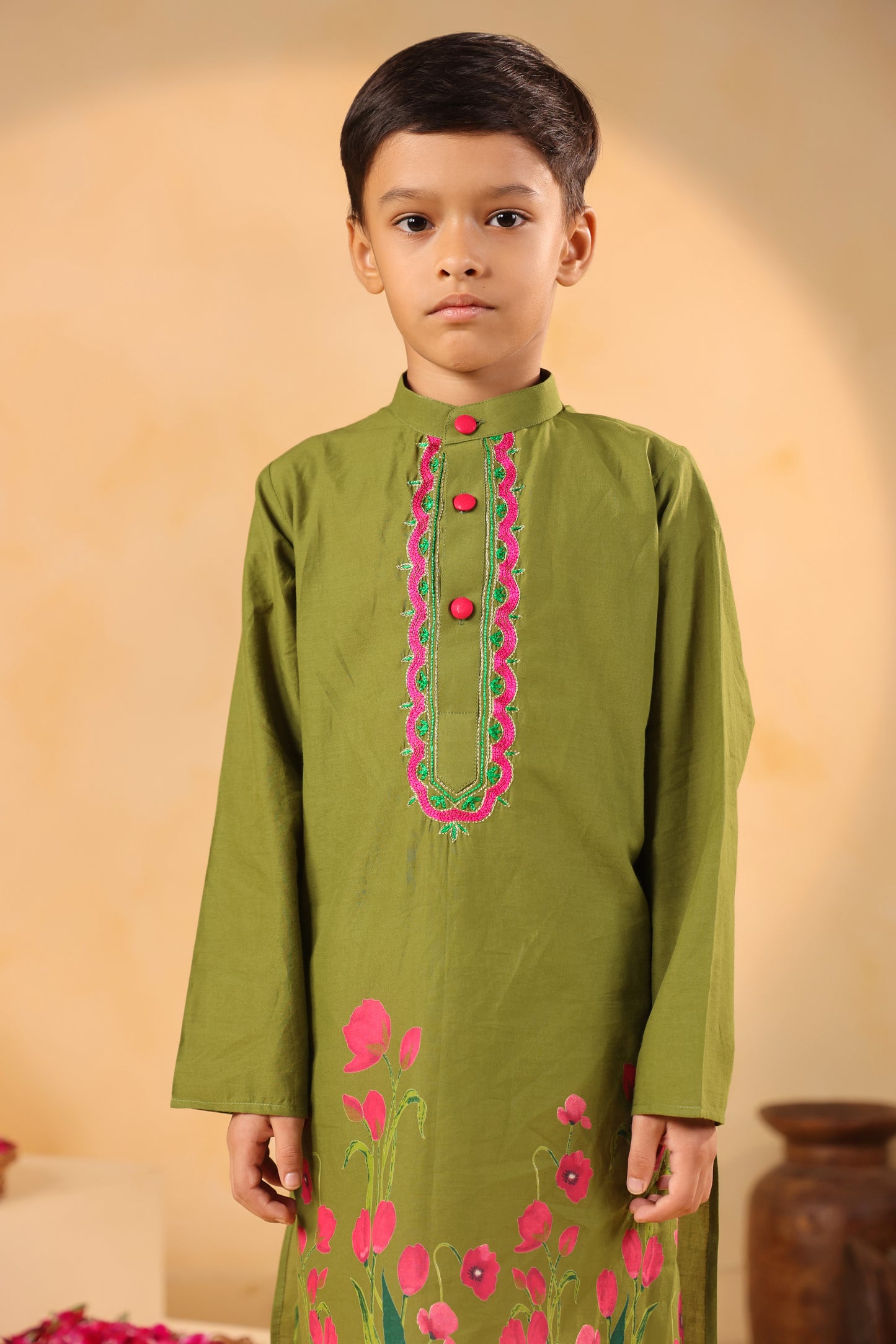 Boy Gulabo Kurta Set - Mehandi green