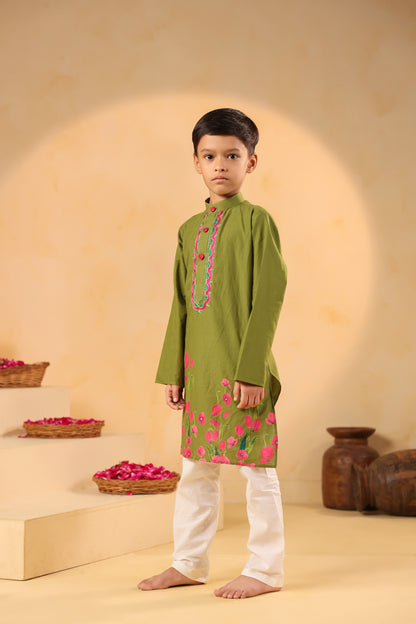Boy Gulabo Kurta Set - Mehandi green
