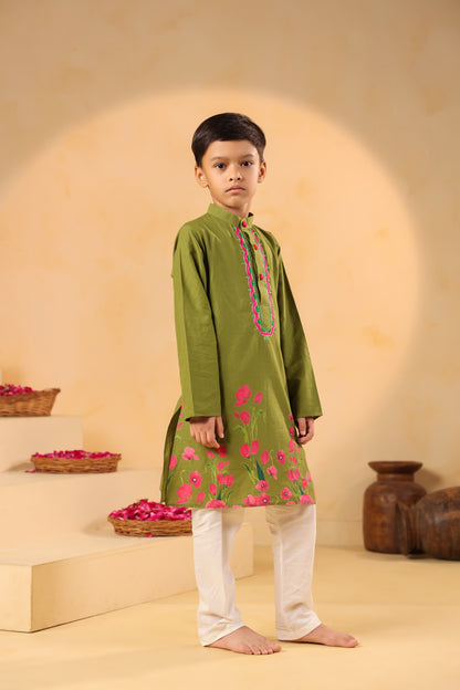 Boy Gulabo Kurta Set - Mehandi green