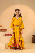 Girl Gulabo Floral Embroidered Skirt Top Set - Mustard