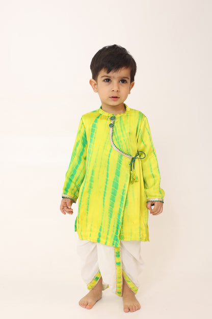 Boy Tie and Dye Angarkha Dhoti Set- SapGreen