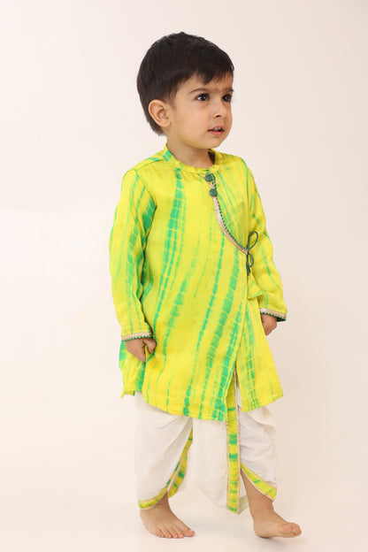 Boy Tie and Dye Angarkha Dhoti Set- SapGreen