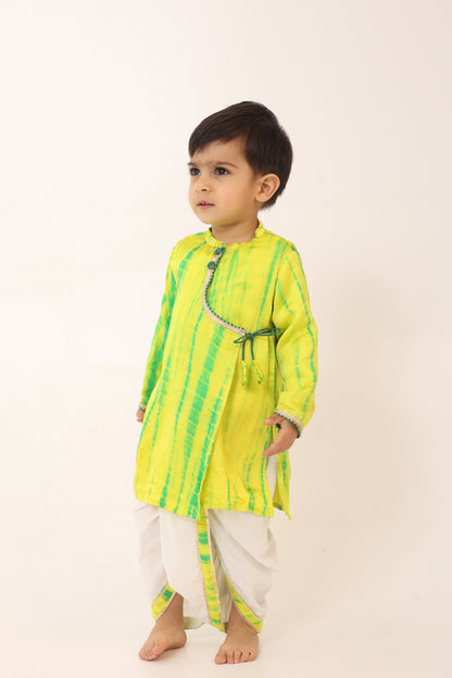 Boy Tie and Dye Angarkha Dhoti Set- SapGreen