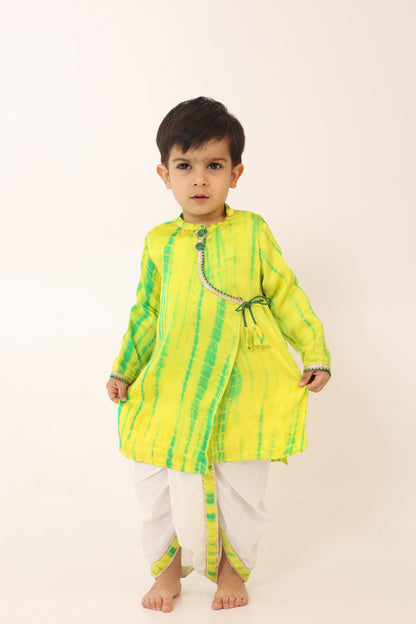 Boy Tie and Dye Angarkha Dhoti Set- SapGreen