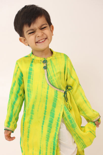 Boy Tie and Dye Angarkha Dhoti Set- SapGreen