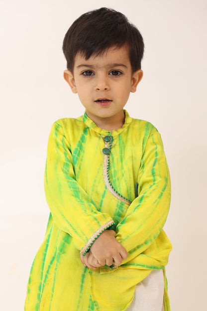Boy Tie and Dye Angarkha Dhoti Set- SapGreen