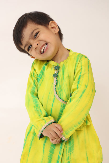 Boy Tie and Dye Angarkha Dhoti Set- SapGreen