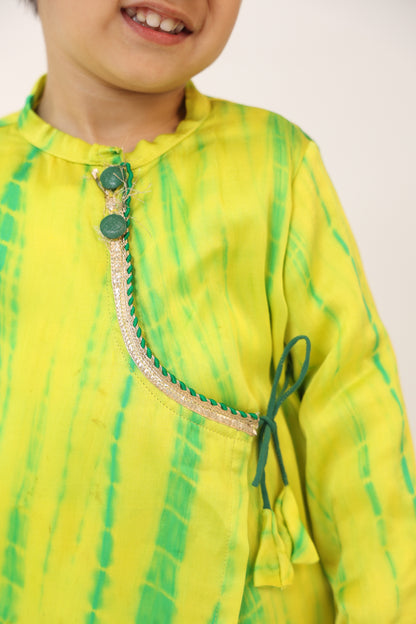 Boy Tie and Dye Angarkha Dhoti Set- SapGreen