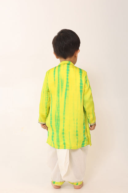 Boy Tie and Dye Angarkha Dhoti Set- SapGreen