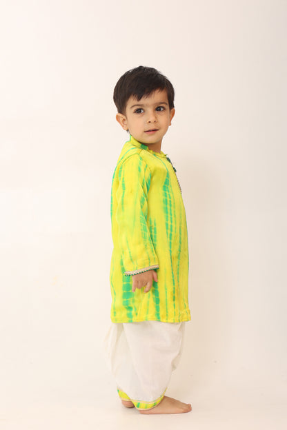 Boy Tie and Dye Angarkha Dhoti Set- SapGreen