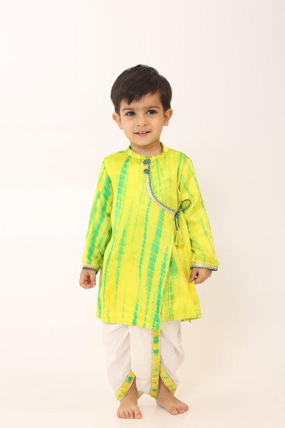 Boy Tie and Dye Angarkha Dhoti Set- SapGreen