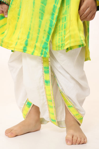 Boy Tie and Dye Angarkha Dhoti Set- SapGreen