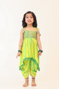 Girl Tie and Dye Top Dhoti Set - Green