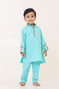 Boy Appliqued Kurta Pyjama Set- Turquoise